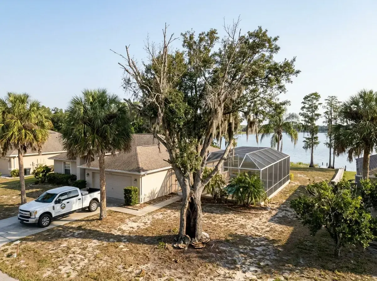 Laurel oak with a hollow trunk beside a Winter Haven home
